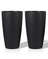 Modern 22.5" Rattan Design Planter with Self-Watering System (2-Pack)