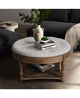 Round Waterproof Ottoman Table: Tufted Storage Coffee Table with Shelf