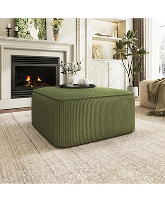 Isabella Square Ottoman, Olive Green, Corduroy
