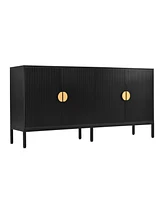 Vertical-Striped Four-Door Sideboard with Metal Legs and Semi-Circular Handles