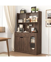 71" Tall Kitchen Cabinet with Reeded Glass Doors and Microwave Stand