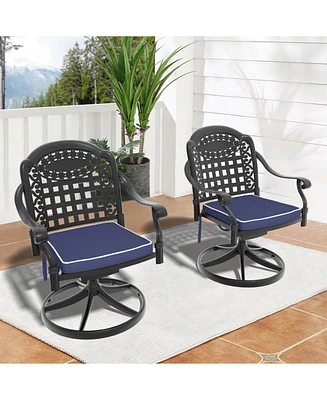 Cast Aluminum Patio Swivel Chair 2PCS With Black Frame and Cushions In Random Colors