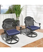 Cast Aluminum Patio Swivel Chair 2PCS With Black Frame and Cushions In Random Colors