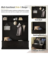 3-in-1 Wide Hall Tree with Storage Bench and Coat Rack