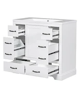 36" Bathroom Vanity with Sink Combo, Six Drawers, Multi-Functional Drawer Divider, Adjustable Shelf, White