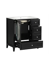 30" Bathroom Vanity with Sink, Bathroom Vanity Cabinet with Three Drawers and Door, Solid Wood and Mdf, Black