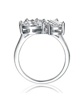 Sterling Silver White Gold Plated with Clear Cubic Zirconia 3-Stone Ring