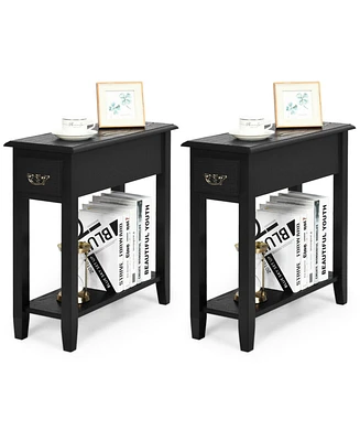 Gymax Set of 2 Nightstand 2 Tier End Bedside Sofa Side Table w/Drawer &Shelf