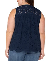 Liverpool Plus Cotton Eyelet Sleeveless Blouse