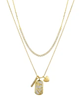 Unwritten "Mom" Cubic Zirconia Mother of Pearl Tennis Charm Layered Necklace Set