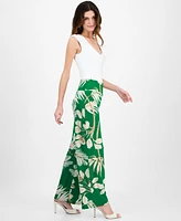 Anne Klein Women's Printed High-Rise Pull-On Wide-Leg Pants