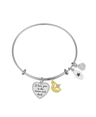 Unwritten "I Love You To The Moon and Back" Heart Charm Bangle Bracelet