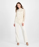 Anne Klein Women's Cotton Long-Sleeve Crochet Shirt
