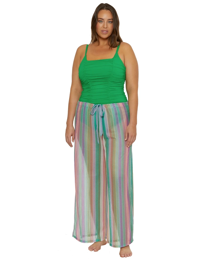 Becca Etc Women's Beach Side Stripe Crochet Split-Leg Pants Swim Cover-Up