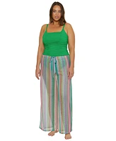 Becca Etc Women's Beach Side Stripe Crochet Split-Leg Pants Swim Cover-Up