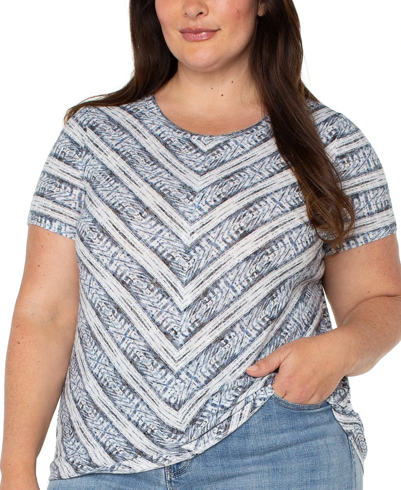 Liverpool Plus Ikat-Print Mitered Knit Short-Sleeve Top