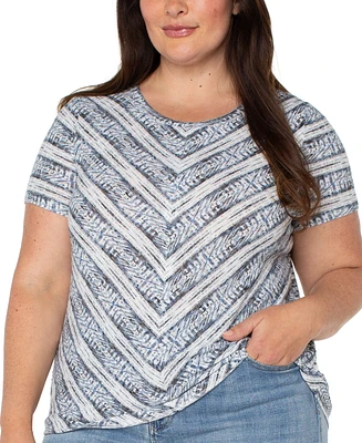 Liverpool Plus Ikat-Print Mitered Knit Short-Sleeve Top