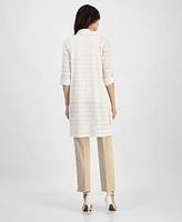 Anne Klein Women's Textured-Knit Open-Knit Roll-Tab-Sleeve Cardigan