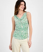 Anne Klein Women's Printed Cowlneck Ruched Sleeveless Top