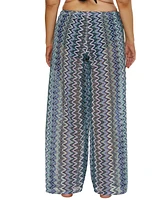 Becca Etc Plus Sundown Stripe Crochet Split-Leg Pants Swim Cover-Up
