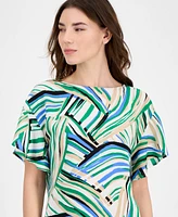 Anne Klein Petite Printed Flutter-Sleeve Top