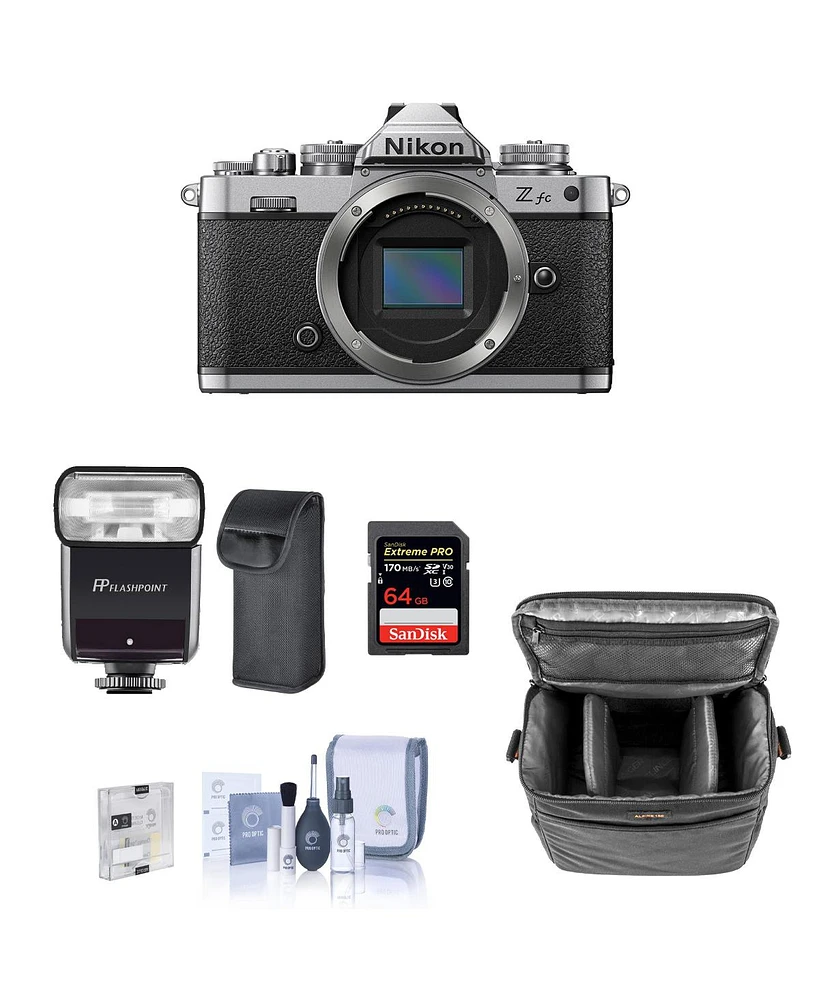 Nikon Z fc Dx-Format Mirrorless Camera Bundle with Flashpoint Zoom-Mini Ttl R2 Flash, 64GB Sd Card, Bag, Screen Protector, Cleaning Kit