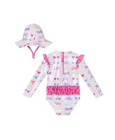 Infant Sunglasses Print Ruffle Back Rashguard w/Hat
