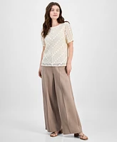 Anne Klein Women's Chevron-Lace Short-Sleeve Top