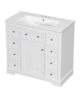 36" Bathroom Vanity with Sink Combo, One Cabinet and Six Drawers, Solid Wood and Mdf Board, White