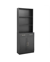 Bathroom Storage Cabinet, Cabinet with Two Doors and Drawers, Adjustable Shelf, Three-layer Open Shelf, Mdf Board, Black