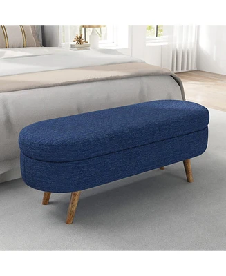 Ottoman Oval Storage Bench,Rubber Wood Legs,Blue(43.5"x16"x16")