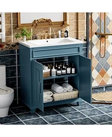 30" Ceramic Sink Vanity Set with Storage Shelf and Cabinet