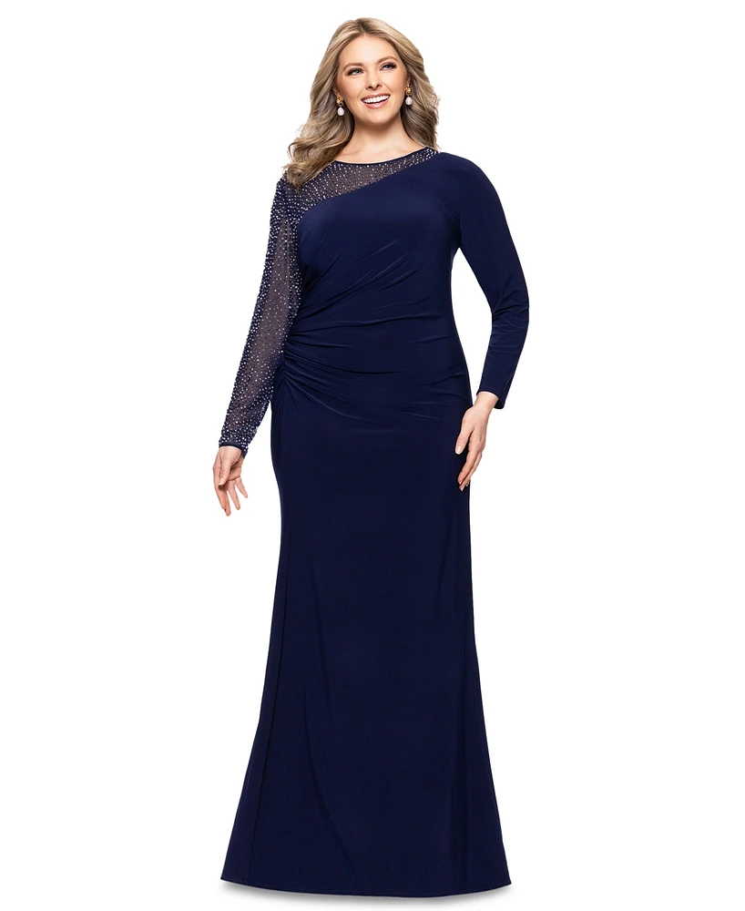 Betsy & Adam Plus Embellished Asymmetric Gown