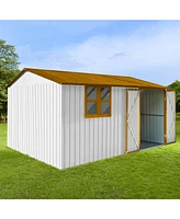 Metal garden sheds 10ftx12ft outdoor storage sheds white+yellow with window