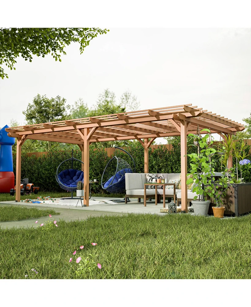 12' x 16' Outdoor Gazebo Wooden Grape pergola for Climbing Plant Support, Garden, Terrace, Backyard, Deck, Brown