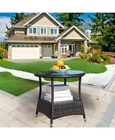 Outdoor patio Furniture 1 Round Coffee Table with clear tempered glass