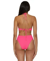 Becca Womens Modern Edge Halter Bikini Top High Waist Bottoms
