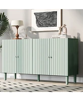 Elegant Four-Door Sideboard with Wavy Doors, Cylindrical Legs & Metal Handles
