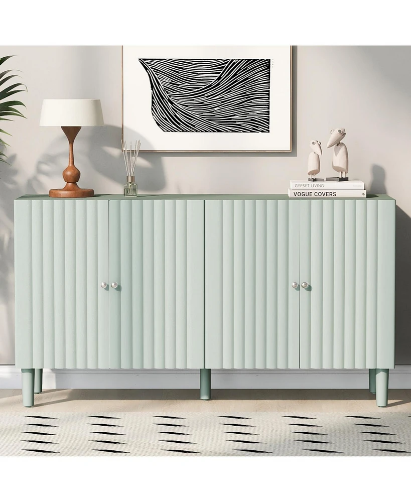 Elegant Four-Door Sideboard with Wavy Doors, Cylindrical Legs & Metal Handles