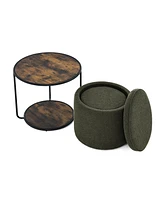 Multifunctional Ottoman Table with Drum Stool and Storage - Dark Green