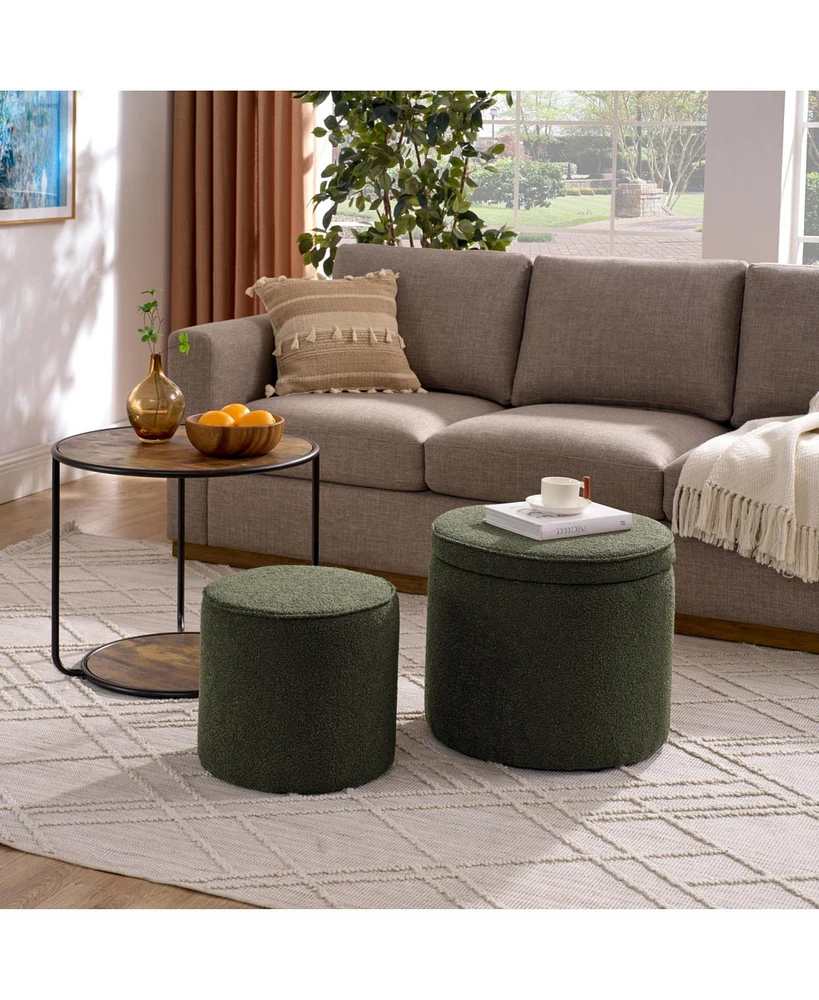 Multifunctional Ottoman Table with Drum Stool and Storage - Dark Green