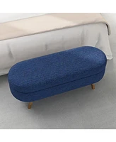 Ottoman Oval Storage Bench,Rubber Wood Legs,Blue(43.5"x16"x16")