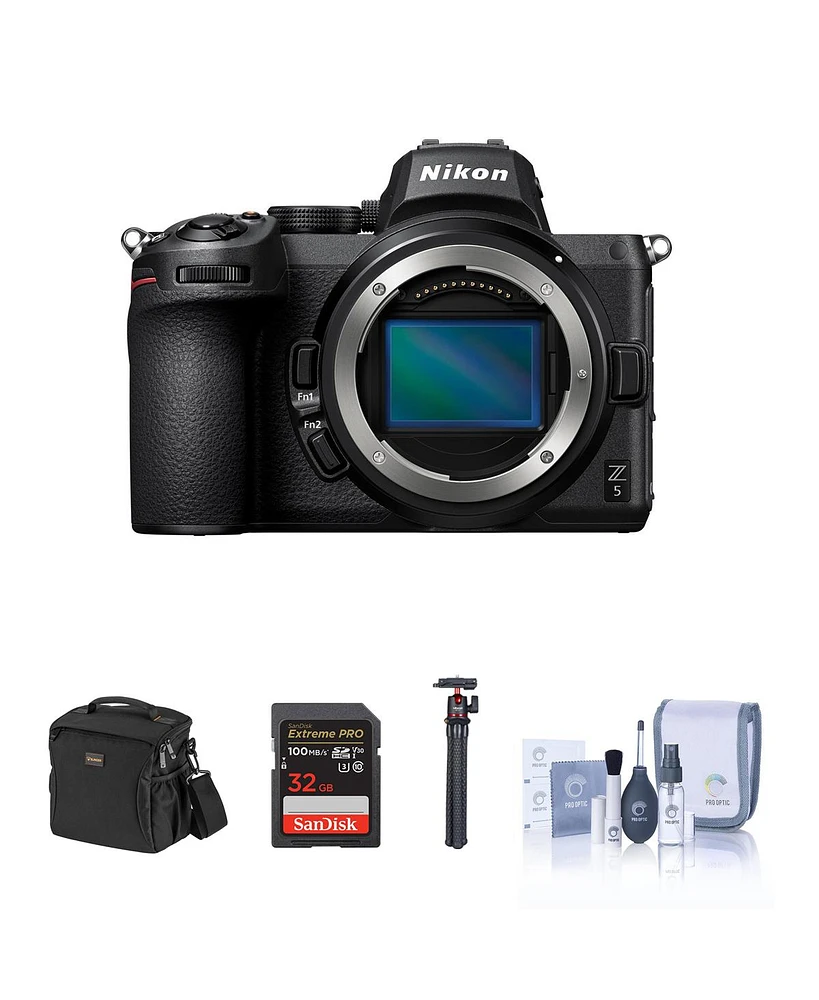 Nikon Z5 Full Frame Mirrorless Camera Basic Bundle with 32GB Sd Card, Shoulder Bag, Flexible Tripod, Cleaning Kit