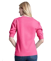 Jones New York Women's Stitch Puff Sleeve Crewneck Sweater