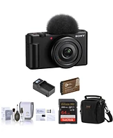 Sony Zv-1F Vlogging Camera, Black Bundle with 64GB Sd Card, Shoulder Bag, Extra Battery, Charger, Screen Protector, Cleaning Kit