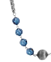 2028 Silver Tone Blue Glass Bead Necklace