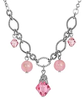 2028 Silver Tone Pink Crystal Acrylic Bead Necklace