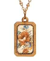 2028 Floral Enamel Rectangular Pendant Necklace