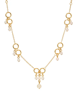 2028 Faux Cultivated Pearl Gold-Tone Circle Station Necklace