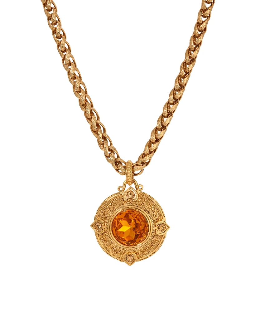 2028 Round Topaz Glass Pendant Necklace